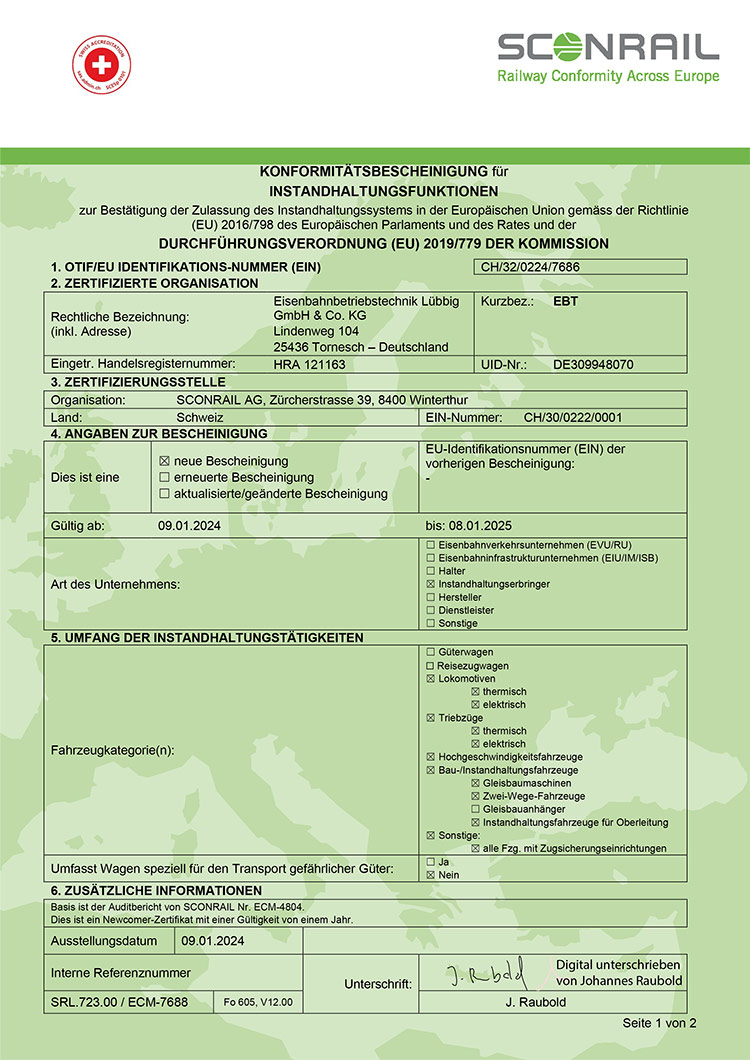 ECM Bescheinigung Seite 1