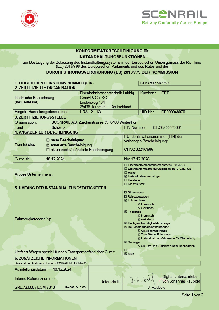 ECM Bescheinigung Seite 1